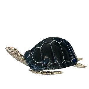 NEW Black Cloisonné Enamel and Silver Sea Turtle Figurine